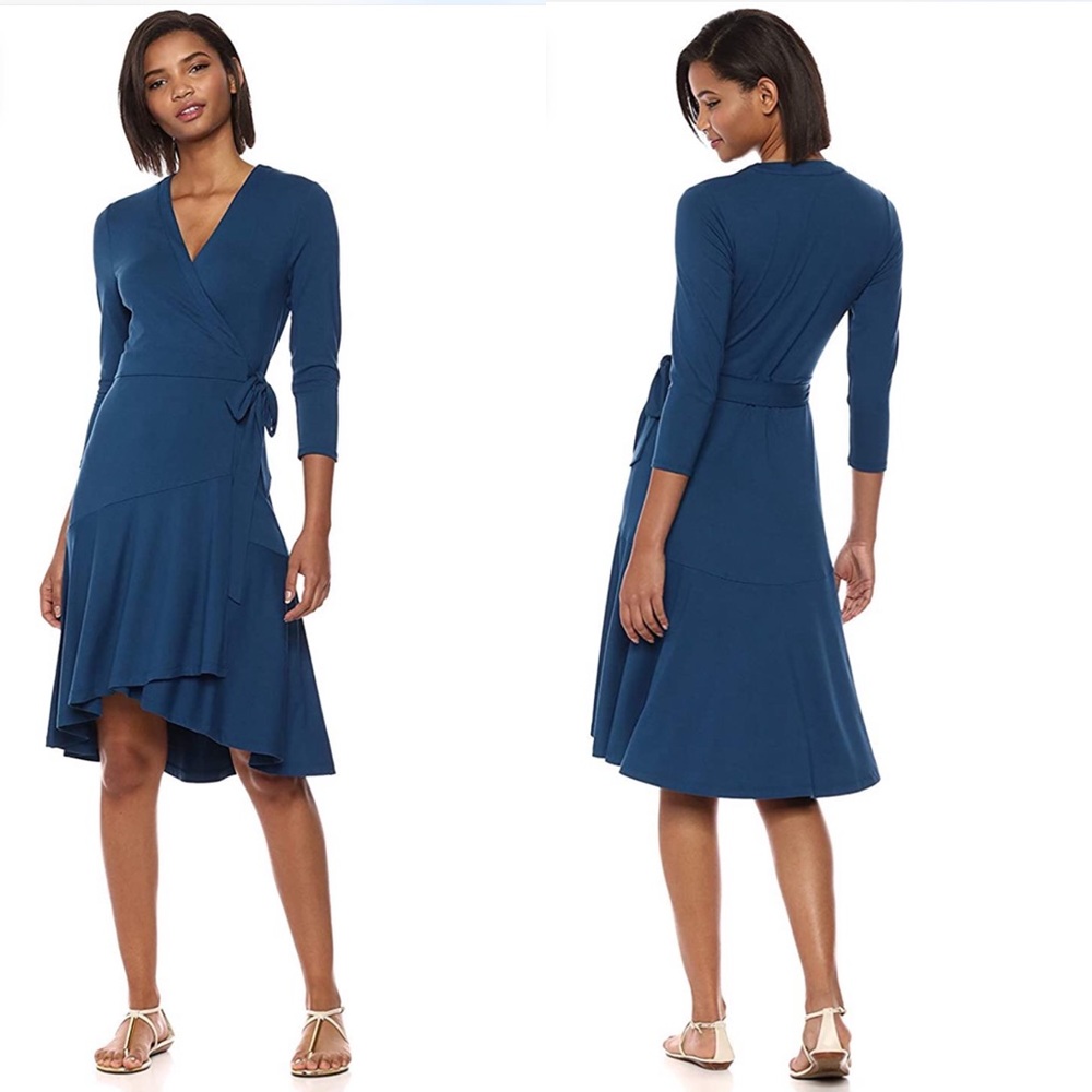 Lilly Pulitzer Rozaline Wrap High Low Belted Jersey Knit Dress Inky Navy Blue